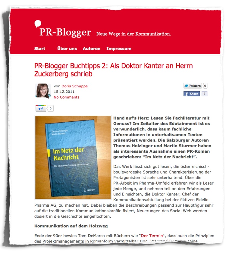 PR-Blogger.de :: Social Media Newsroom PR-Roman (Screenshot)